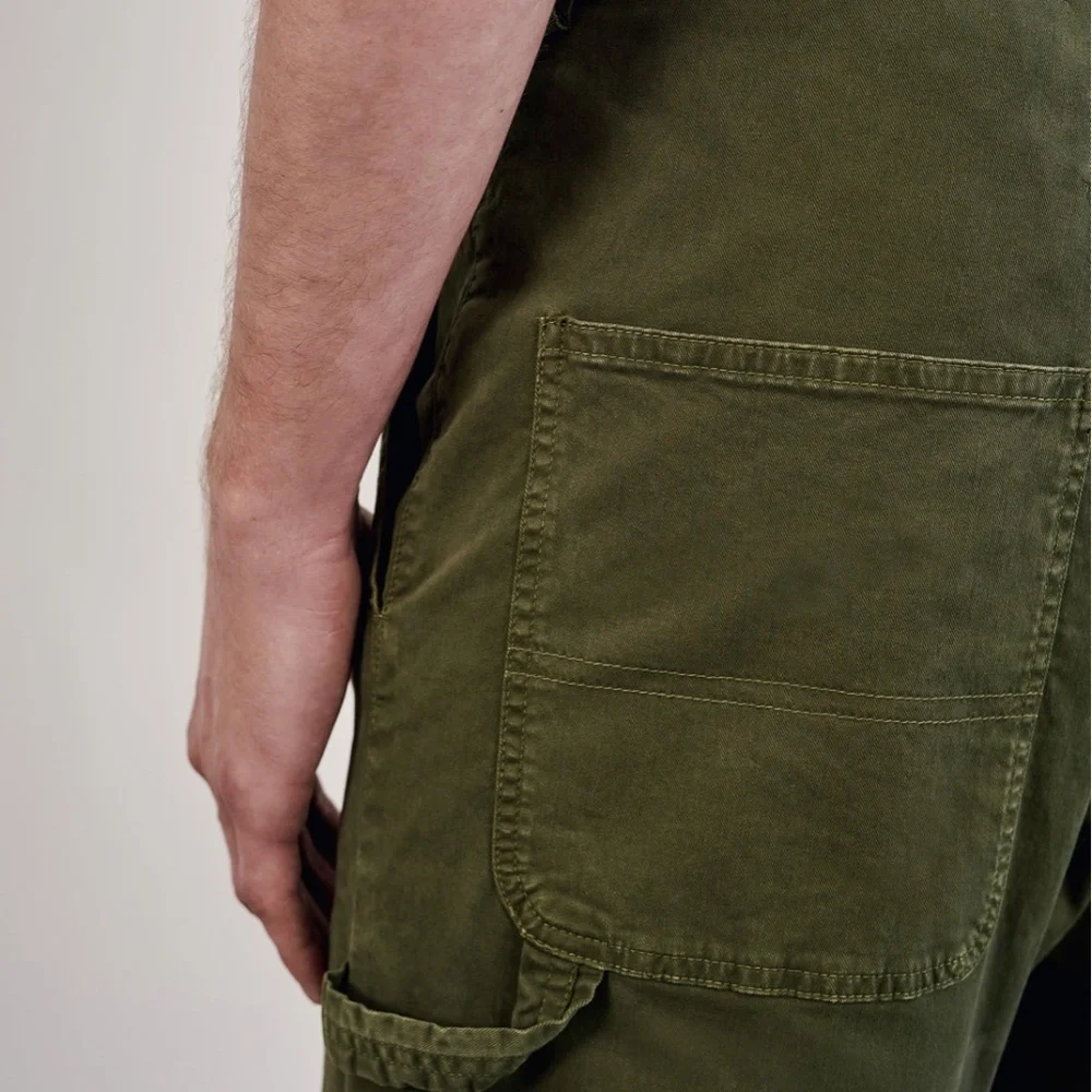 NILI LOTAN Men's Carpenter Barrel Leg Cotton Pants in Olive Green - Size 32 - Picture 7 of 7